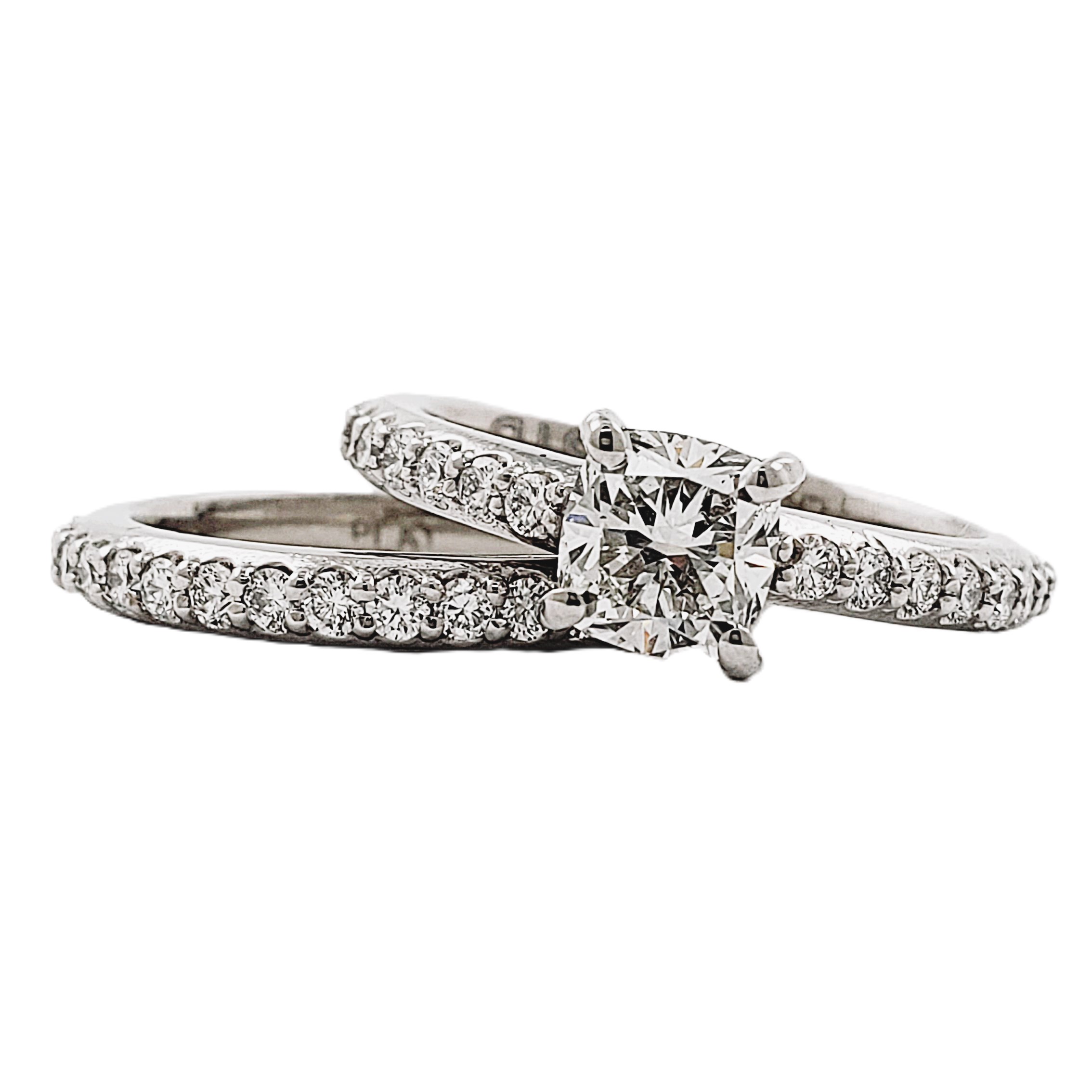 Cushion Shape Bridal Set with Round Side Diamonds